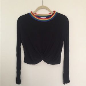 Crop sweater with rainbow neckline